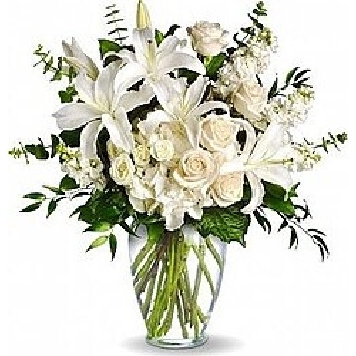 Lilium vase and white roses